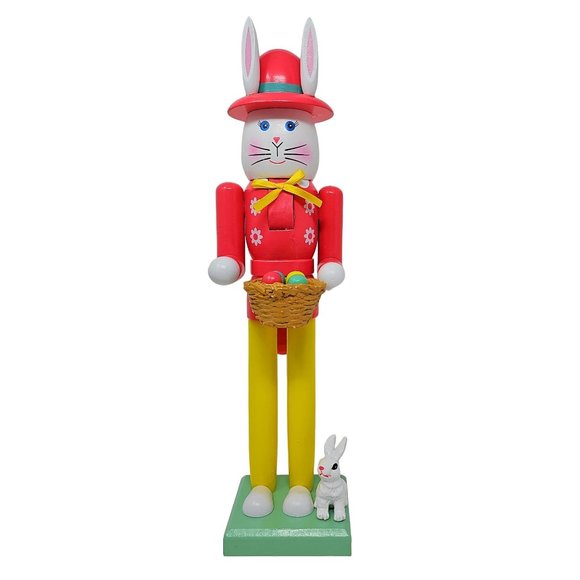 Easter Bunny 15" Nutcracker Wood Basket of Eggs - Picture 1 of 3